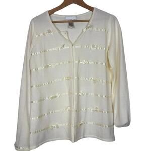 Susan Grave Size: M Cream Satin Striped Bow Cardigan
